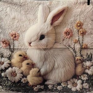 Baby bunny and chicks pillow cover.
